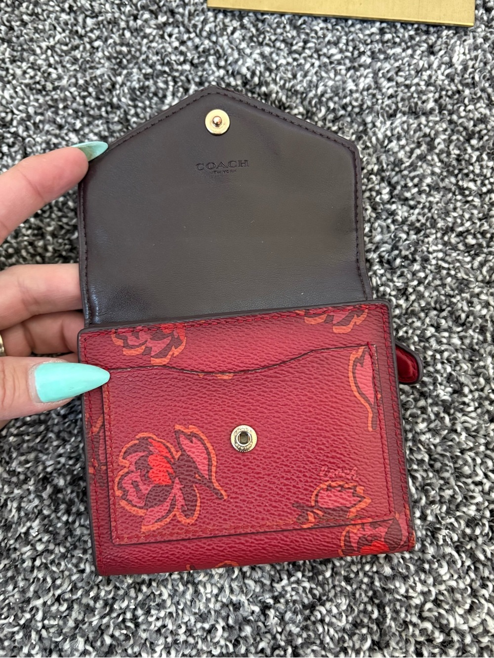 COACH Red Floral Compact Envelope Wallet - Picture 7 of 13